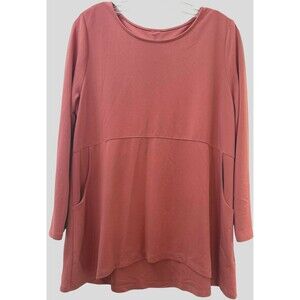 Soft Surroundings Fairfax Tunic Top Petite Large Rose Pockets Button Back Detail